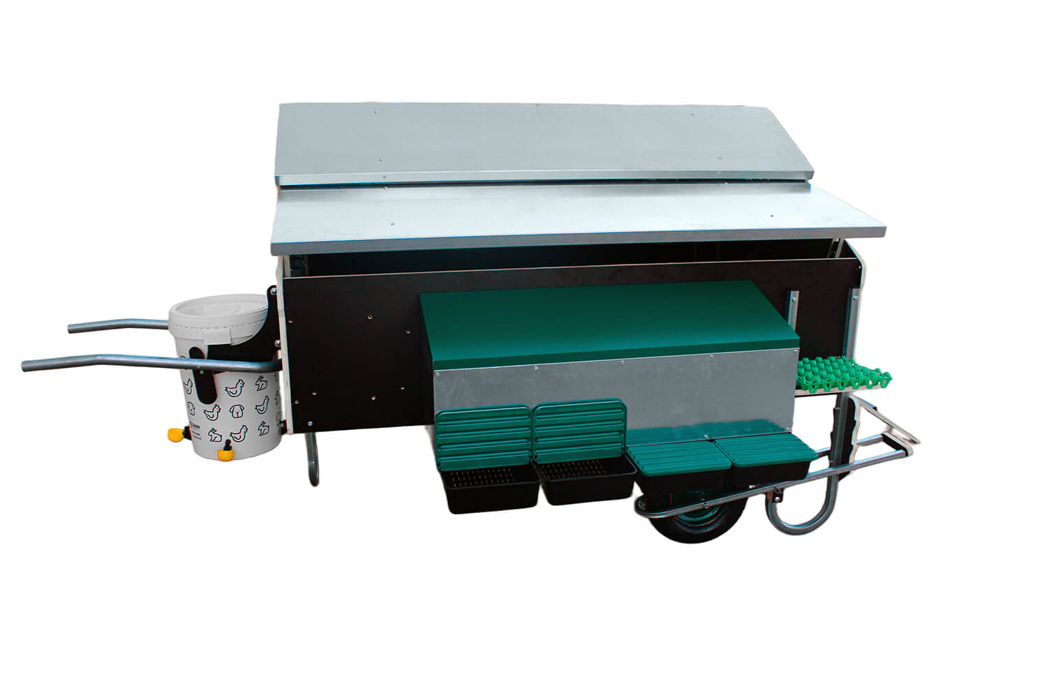 Mobilstall für 15-30 Hühner, 150x180cm, inkl. 4er-Legenest, Tränke (55l), Kotgitter und Sitzstangen