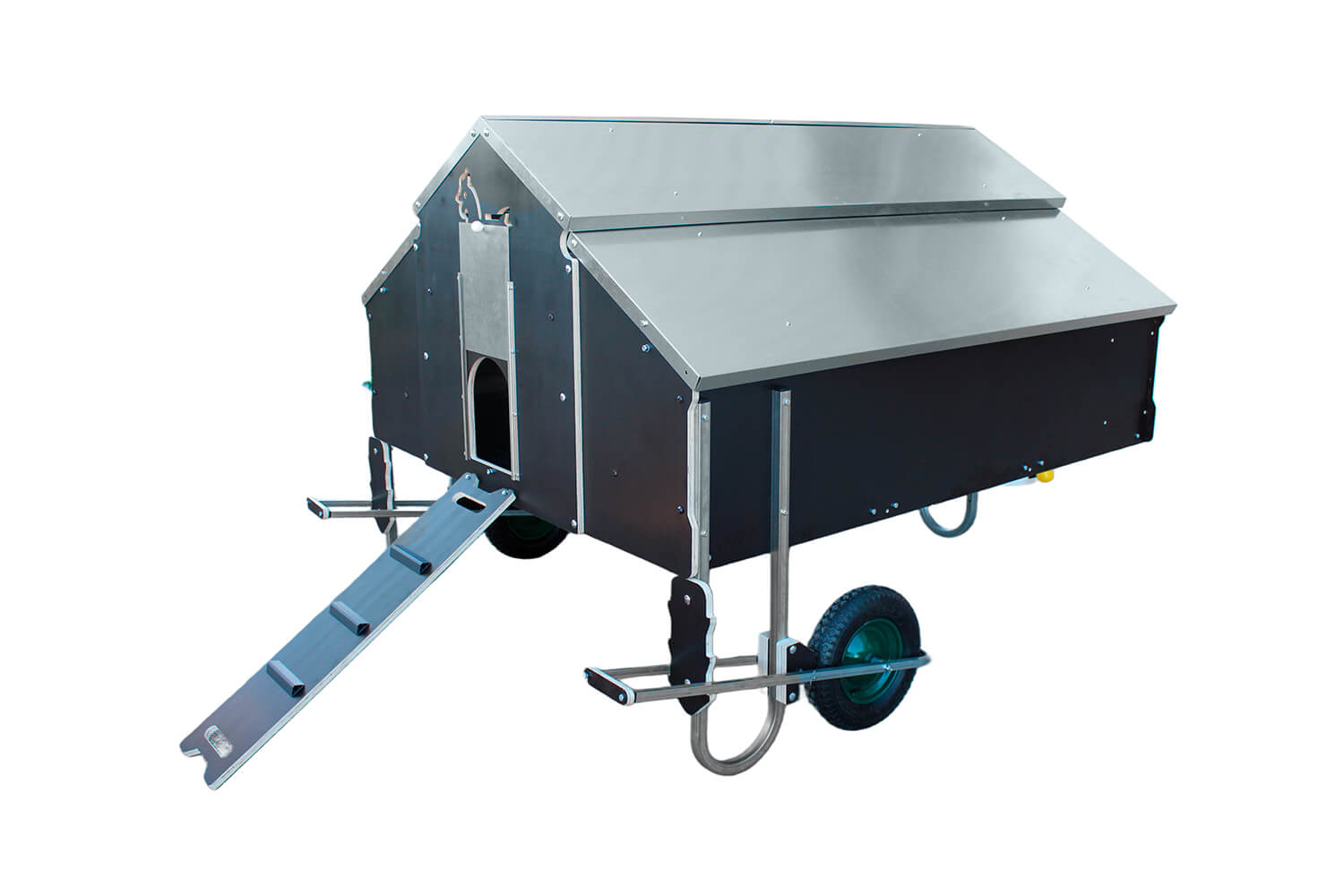 Mobilstall für 15-30 Hühner, 150x180cm, inkl. 4er-Legenest, Tränke (55l), Kotgitter und Sitzstangen