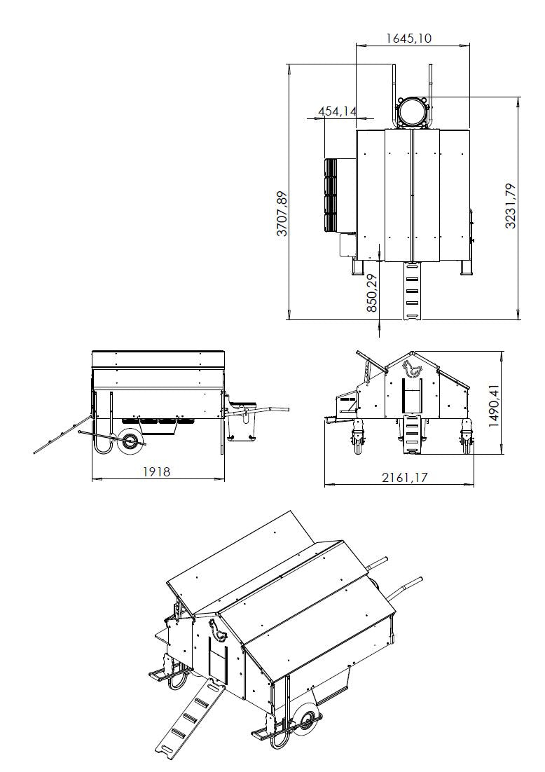 Mobilstall für 15-30 Hühner, 150x180cm, inkl. 4er-Legenest, Tränke (55l), Kotgitter und Sitzstangen