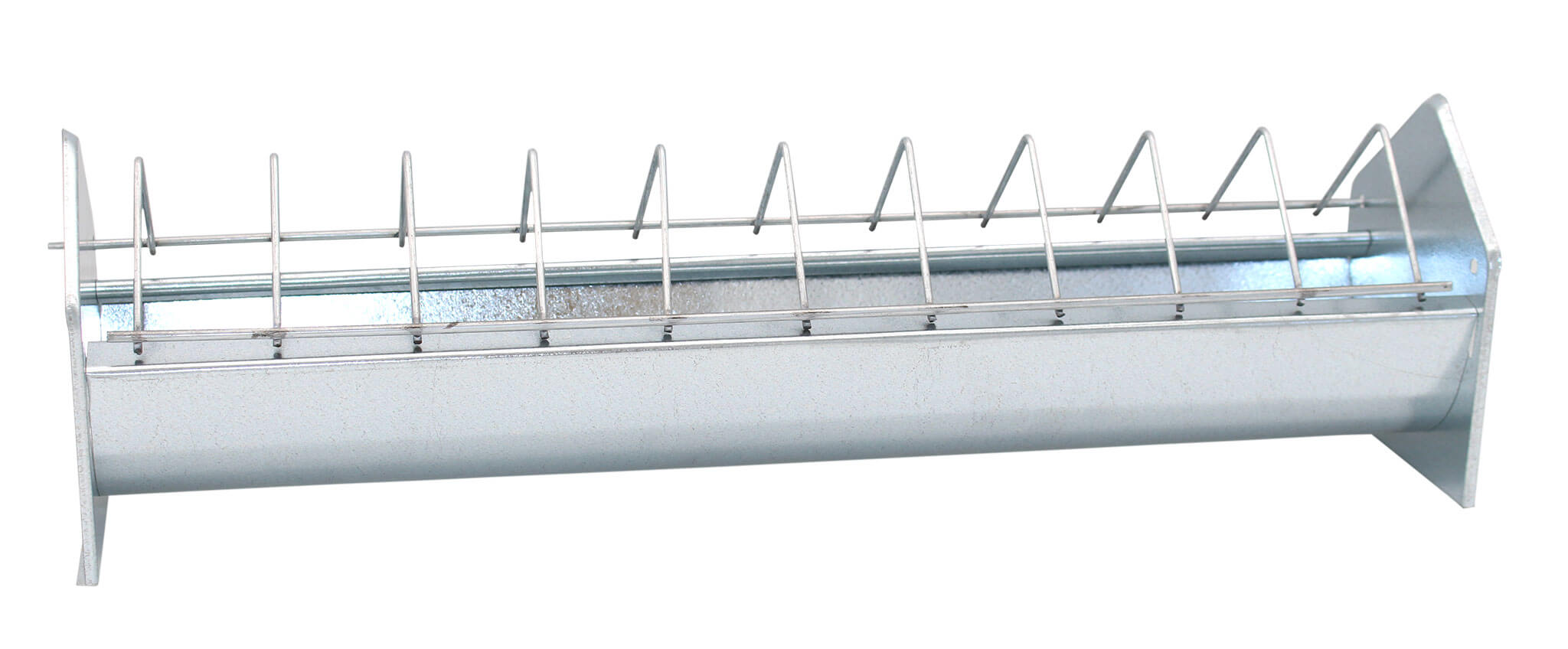 Pullet-Troughs with Feeding Fence, galvanised metal (50cm - 75cm - 100cm)