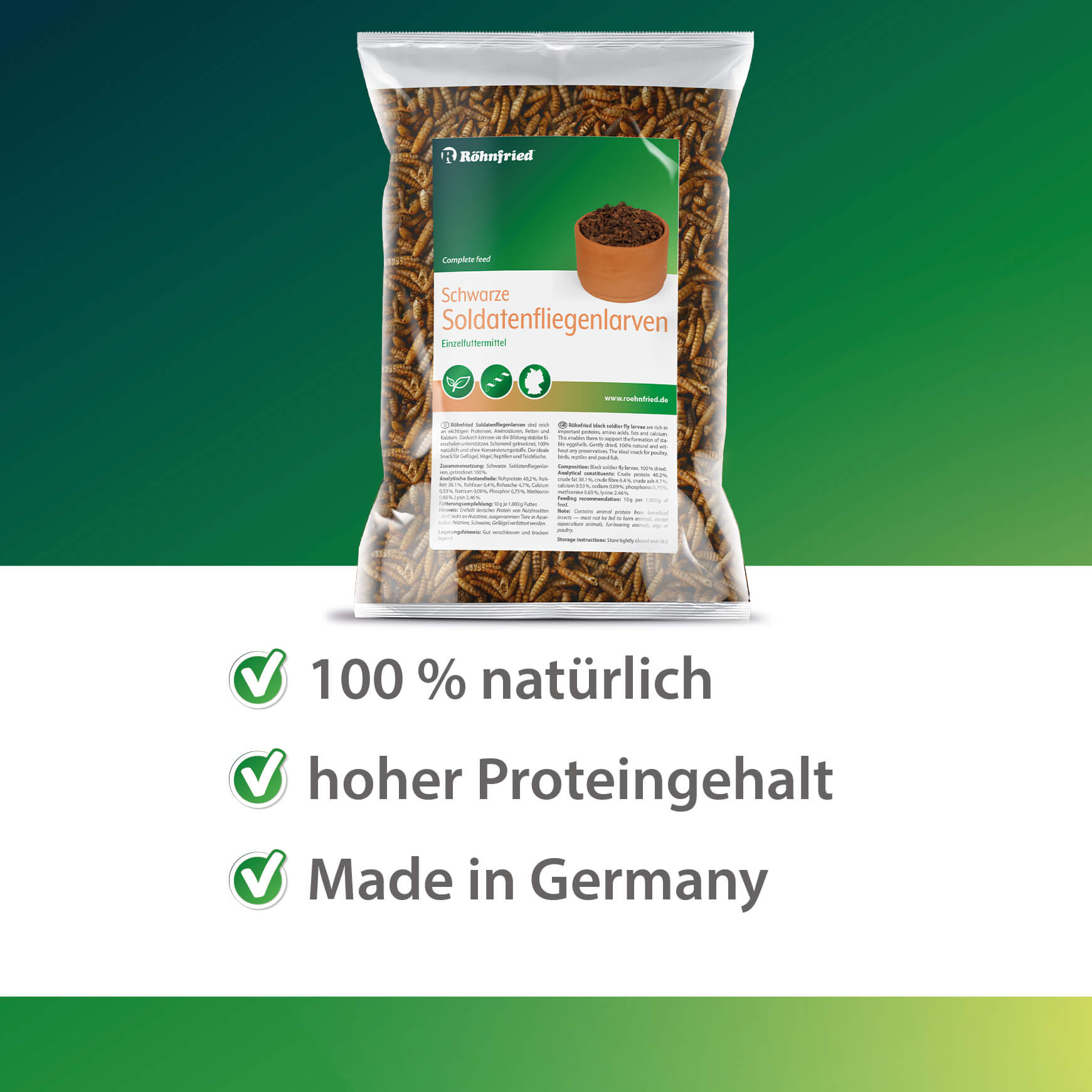 Black Soldier Fly Larvae, dried (Roehnfried) (1kg)