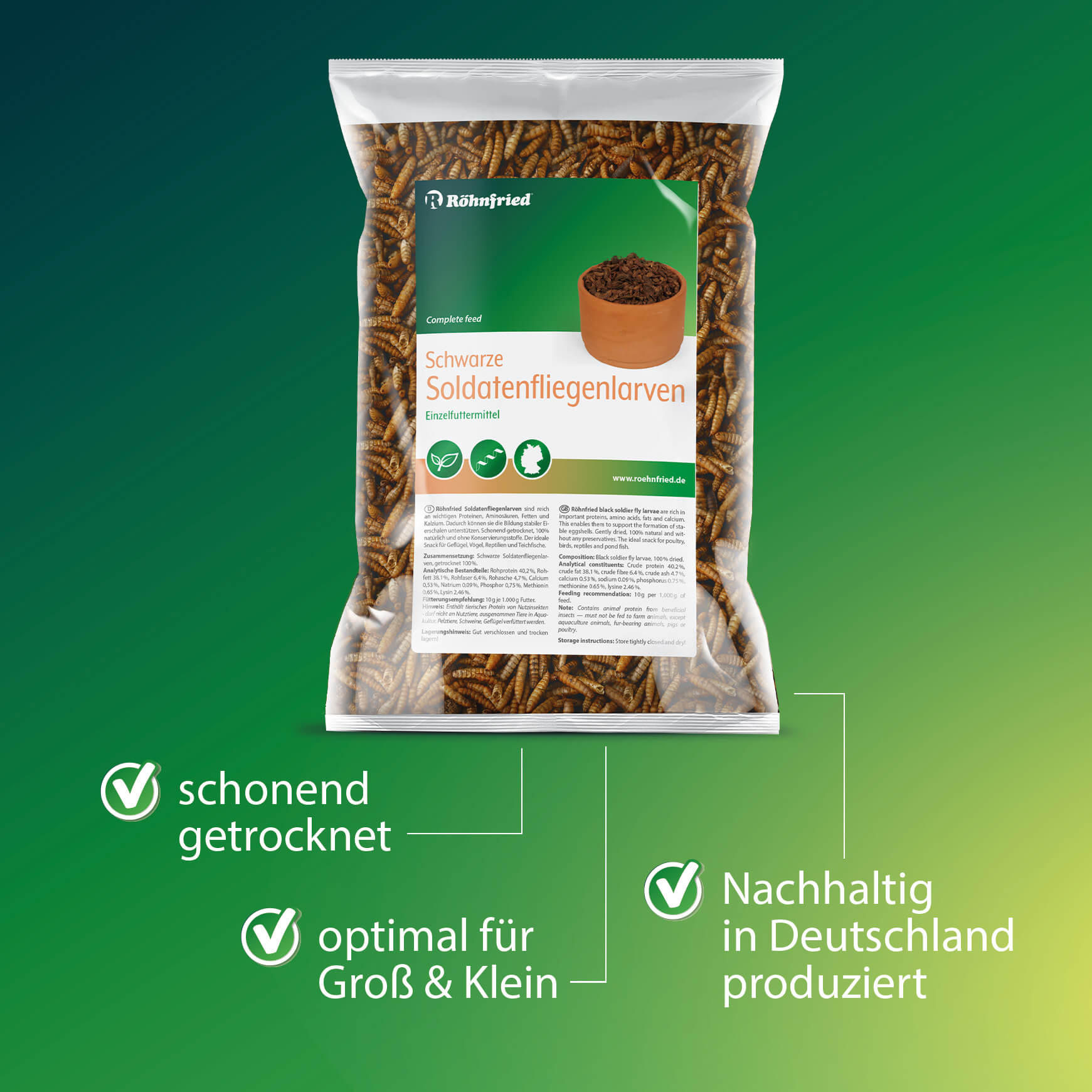 Black Soldier Fly Larvae, dried (Roehnfried) (1kg)