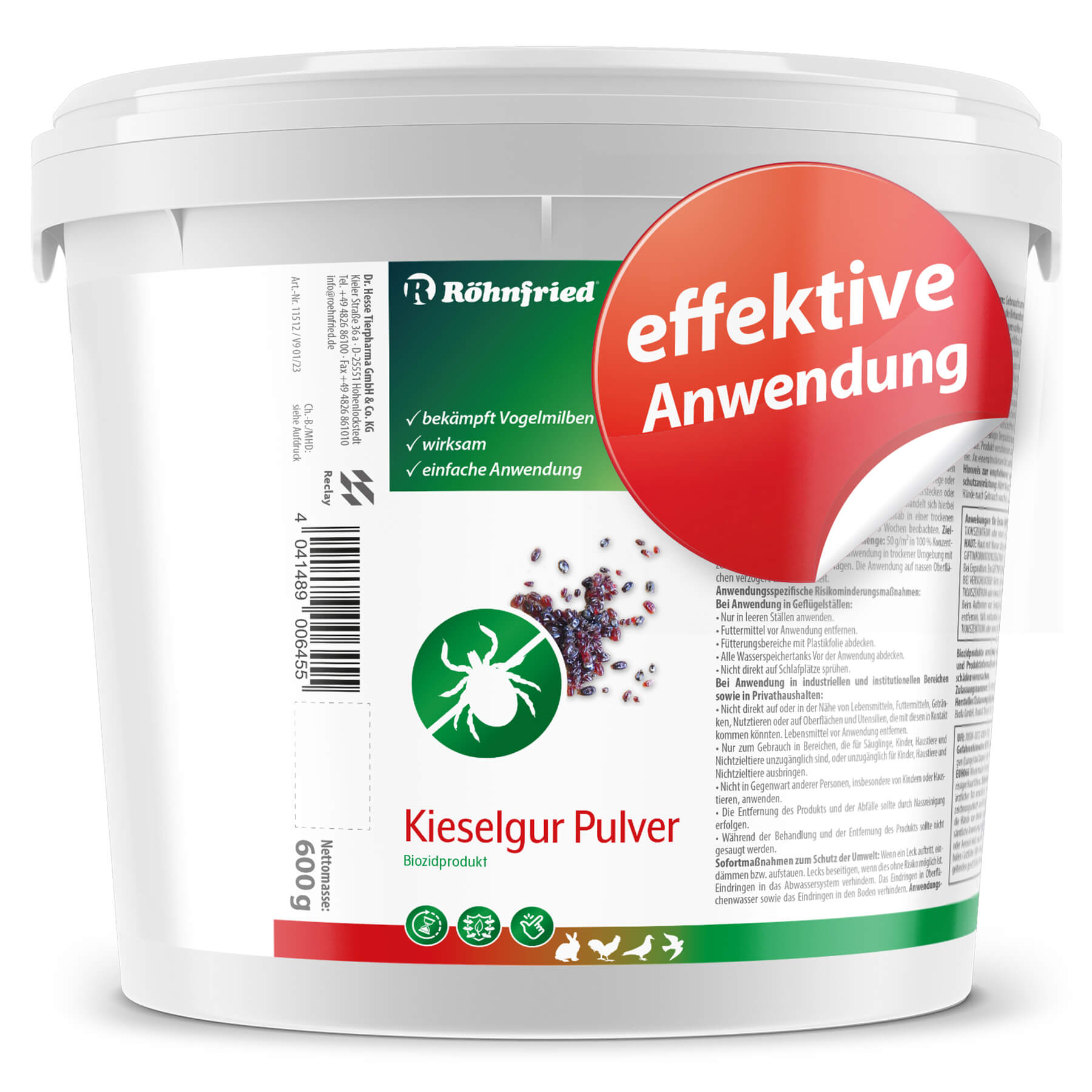 Röhnfried Kieselgur Pulver (600g) *INSEKTIZID* = nur tel. bestellbar
