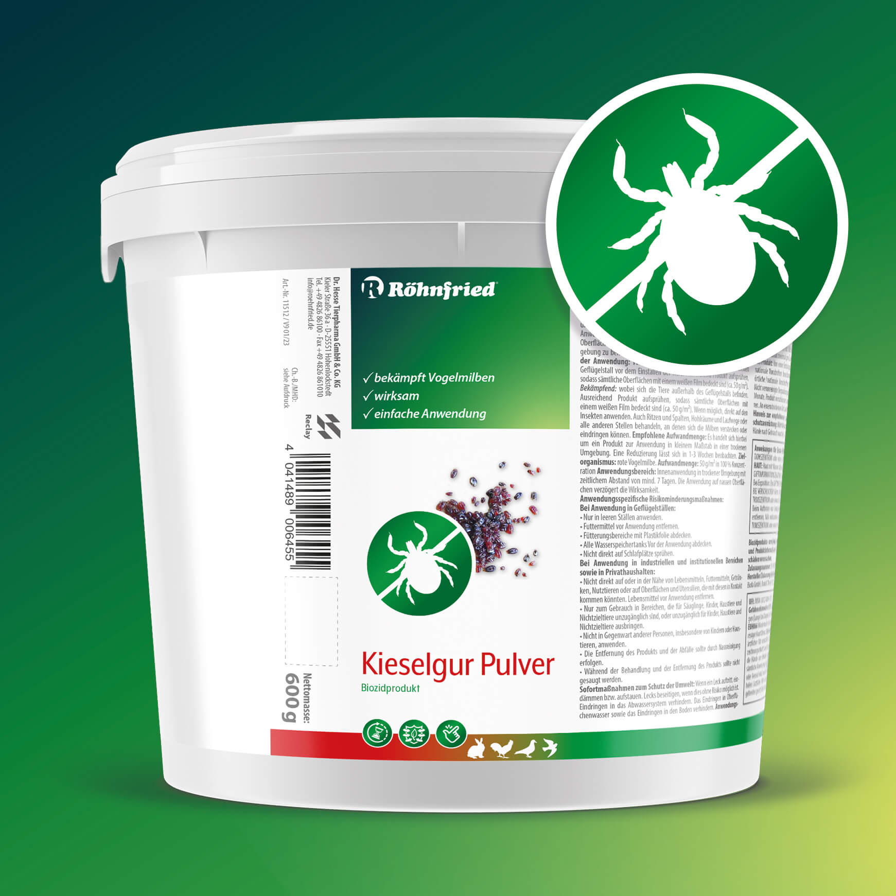 Röhnfried Kieselgur Pulver (600g) *INSEKTIZID* = nur tel. bestellbar