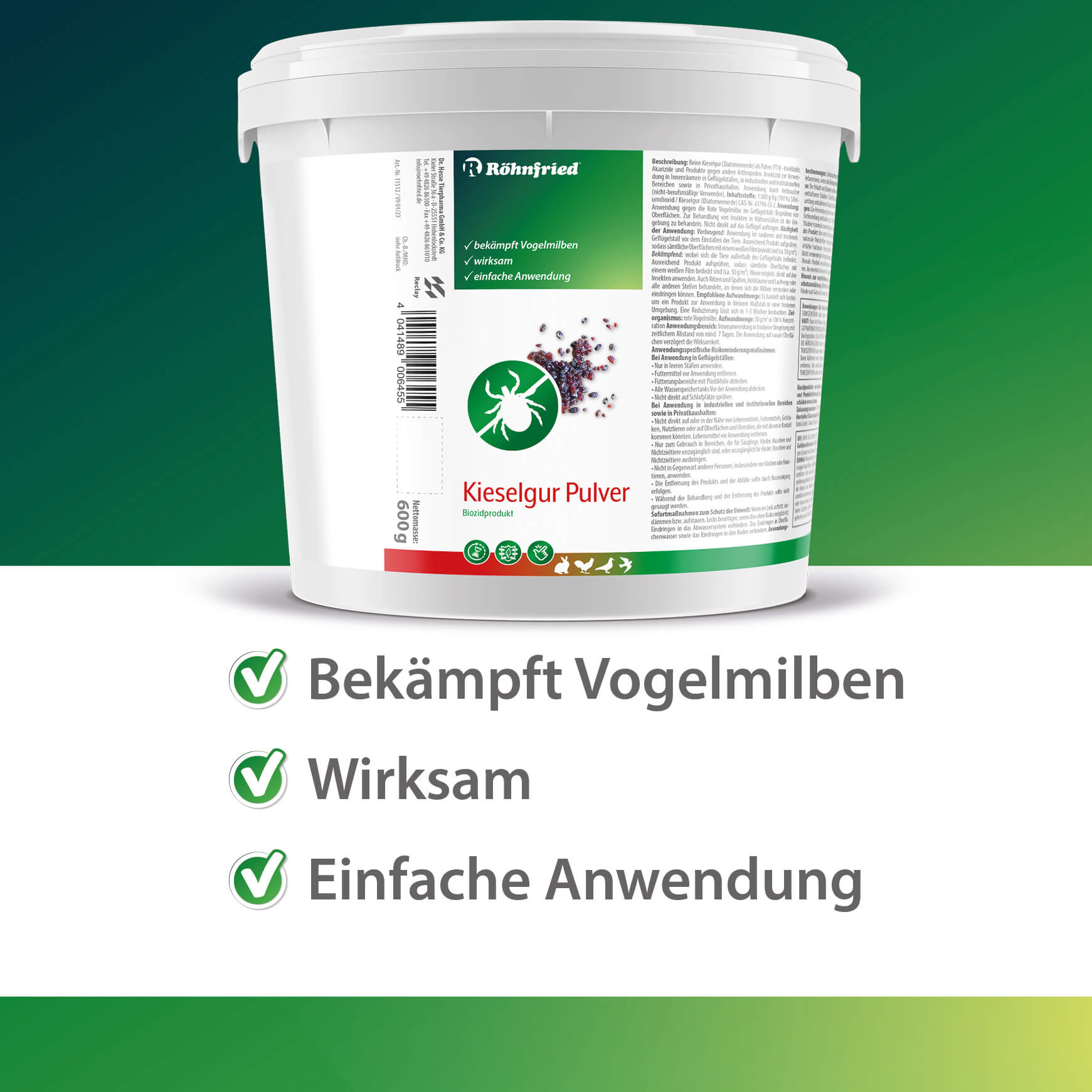 Röhnfried Kieselgur Pulver (600g) *INSEKTIZID* = nur tel. bestellbar