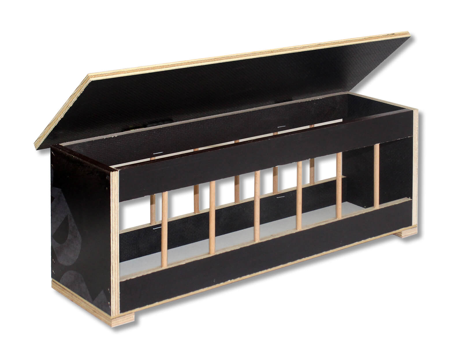 Pigeon Trough made of dark Plywood, with a foldable Lid (40cm - 75cm - 100cm)